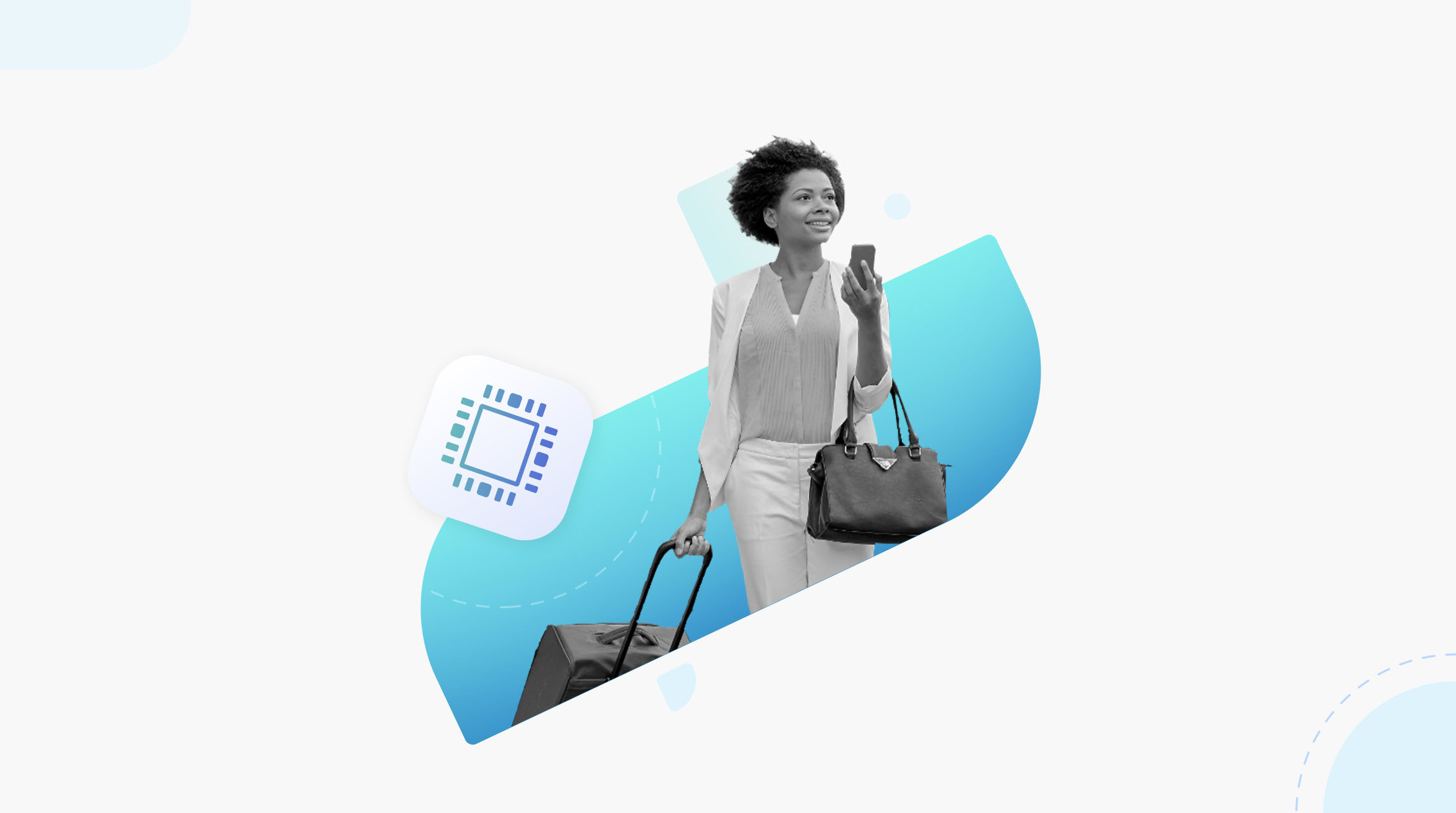 image for blog for Airalo for Business showing a business women traveling with phone in her hand