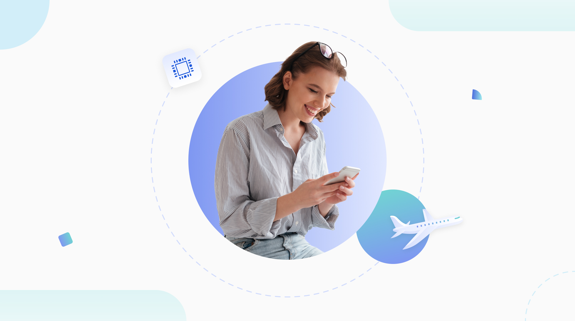 woman looking down at her phone smiling