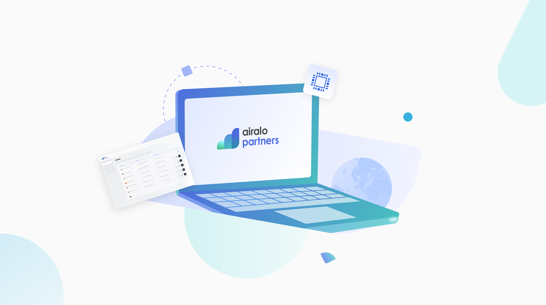 Photo of a laptop with Airalo Partners logo attached to it