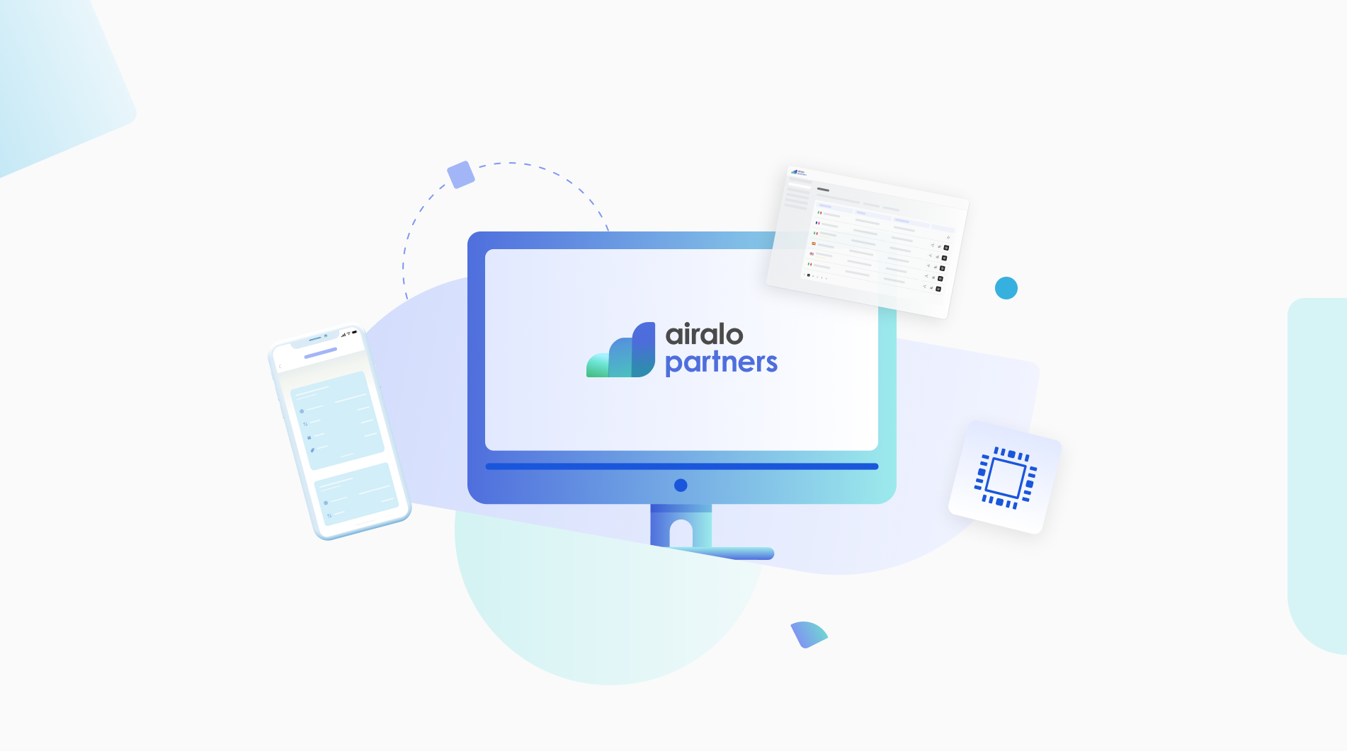 Image for Airalo Partners monthly product updates with image of a desktop and background