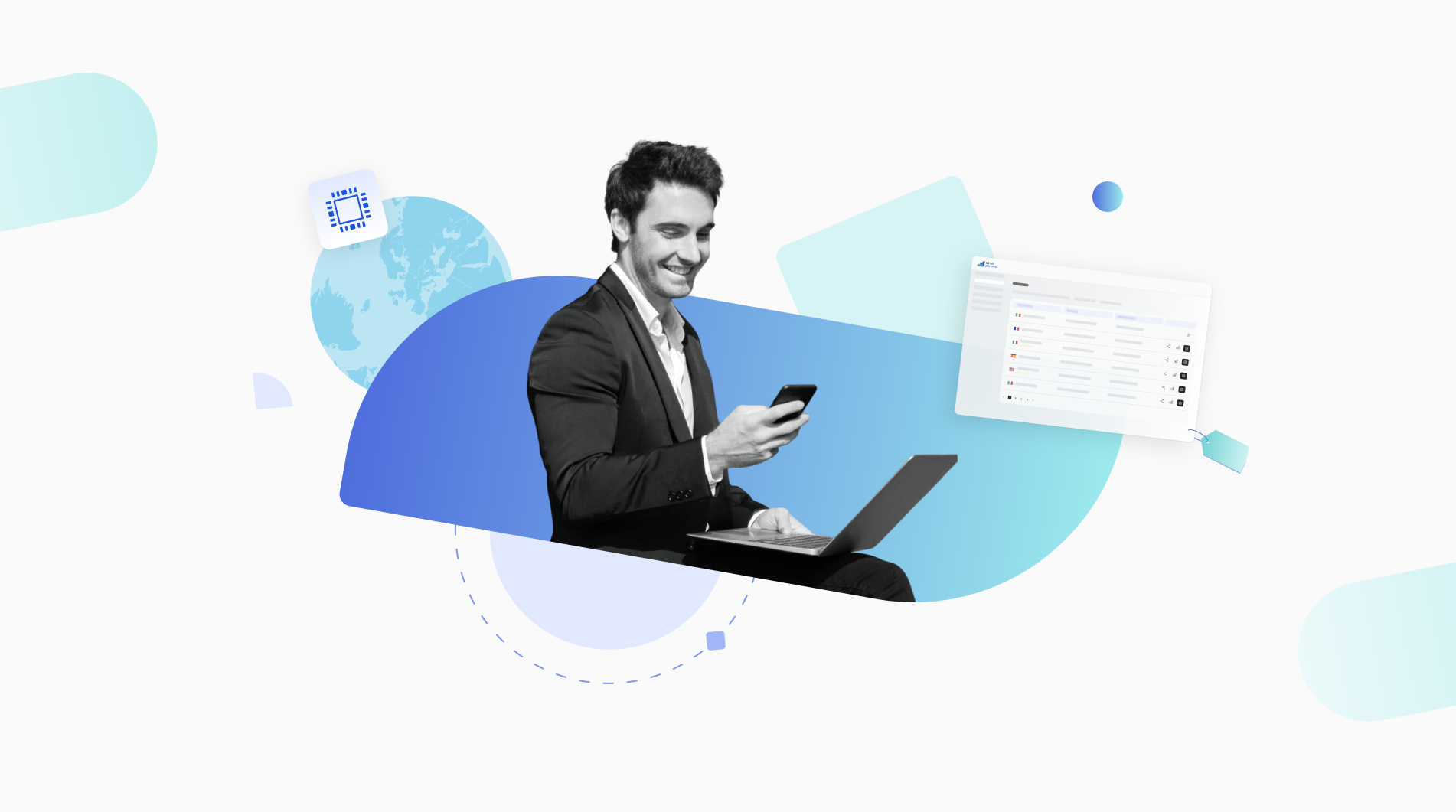 Business man looking at phone with a business eSIM